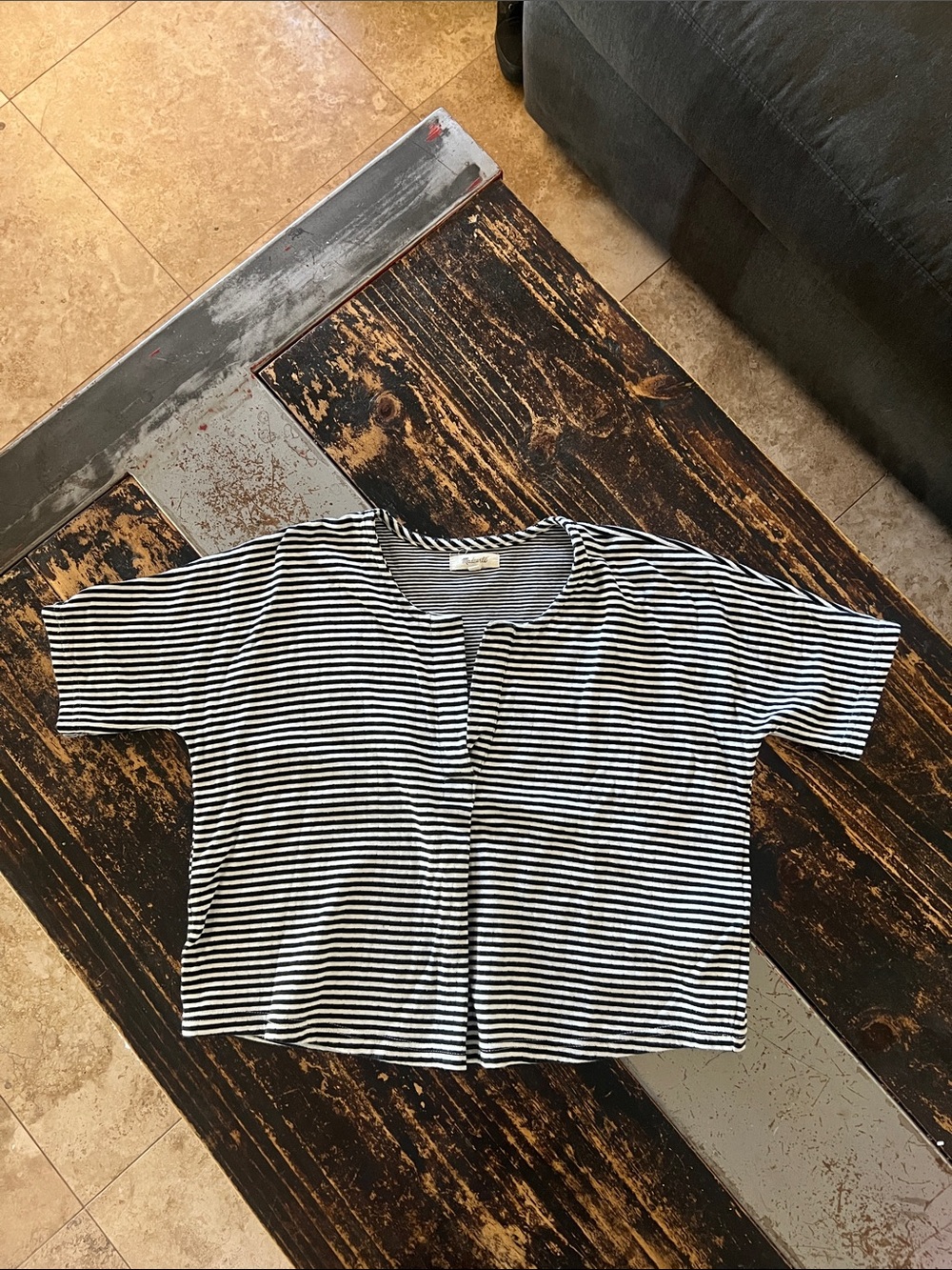 Madewell Black and White Striped Short sleeve boxy semi cropped top
